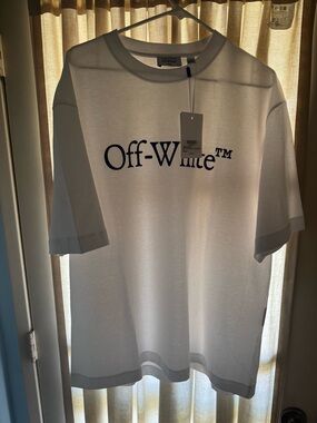 Off-White White T-Shirt with Navy Logo